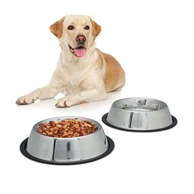 Afbeelding van antislip dinnerset hond voer en drinkbak rvs voerbak hondenvoerbak zilver 18 cm 0,7L 2 bakken