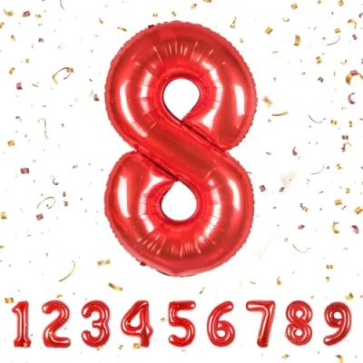 Afbeelding van Verjaardagsgetallen ballon 8 jaar folieballon kinderverjaardag decoratie XXL rode enorme in 40 inch 101 cm verjaardagsdecoratie cijfer voor verjaardag vliegt met