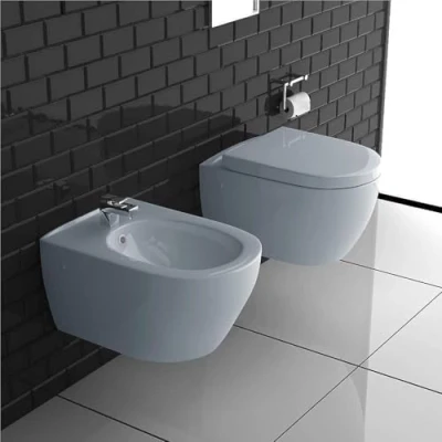 Afbeelding van Alpenberger Hangtoiletset met bidet, toiletpot wc bril softclosemechanisme, bidet voor intieme douche kraangat en overloopbeveiliging, zitbad toilet, passend Geberit