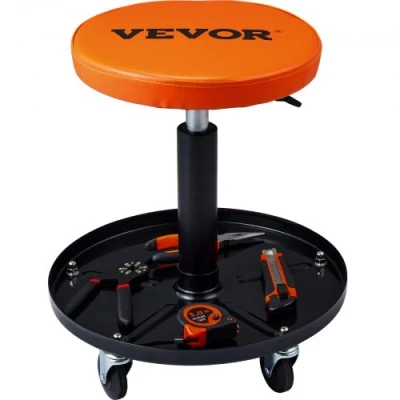 Afbeelding van VEVOR rollende mechanische kruk werkplaatskruk 250 lbs 406 559 mm in hoogte verstelbare werkplaatsstoel met gereedschapsbak voor garagewinkel autoreparatie zwart + oranje