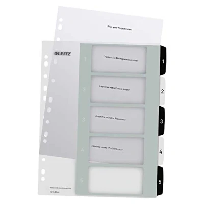 Afbeelding van Leitz WOW printbare index, 5 tabs, zwart wit