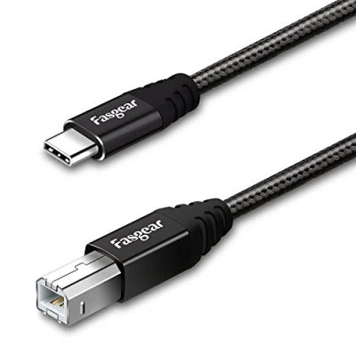 Afbeelding van USB C midi kabel, Type naar B 1 pak Fasgear nylon gevlochten printerscannersnoer met metalen connector Compatibel HP, Canon, printers, toetsenbord en meer (5 m, Zwart)