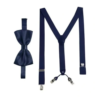 Afbeelding van bretels met strik set Donkerblauw voor mannen en vrouwen I Y vormige elastiek extra sterke clips 3,5cm breed verstelbare lengte Voorgestrikte stropdas pak