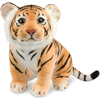 Afbeelding van BRUBAKER Tiger knuffeldier, 30 cm, baby zittend roofkat, pluche speelgoed voor kinderen, bruin