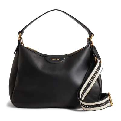 Afbeelding van Ted Baker Leren schoudertas Esiah Webbing Slouchy Hobo Bag Black zwart