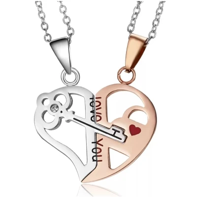 Afbeelding van Vriendschapsketting Sieraden Hanger I Love You Goud / Zilver Sleutel en 2 kettingen Hart Cadeau