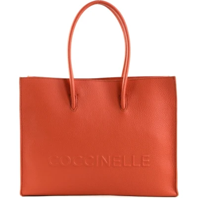 Afbeelding van COCCINELLE Leren Handtas Myrtha Maxi Log Handbag Grained Leather Grenadine Red Lichtrood