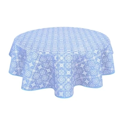 Afbeelding van Wasdoek tafelkleed, afwasbaar, rond, 140 cm, blauw/grijs