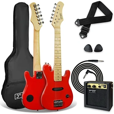 Afbeelding van 3rd Avenue 1/4 formaat elektrische gitaarpakket voor beginnende kinderen, 5W draagbare versterker, kabel, tas, plectrums en gitaarband rood