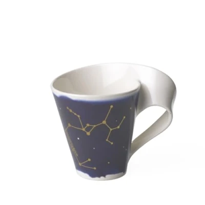 Afbeelding van Villeroy en Boch NewWave Stars Beker met handvat, mooi gevormde mok schuttermotief, premium porselein, vaatwasmachinebestendig, wit/blauw, 300 ml, 1 stuk (1 stuk)