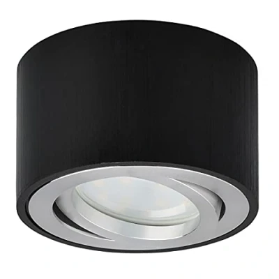 Afbeelding van KYOTECH LED opbouw plafondlamp plat 230V draaibaar Ø80x50mm Downlight incl. 5W module opbouwspot warm wit 3000K 400LM spot lamp rond zwart geborsteld