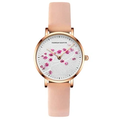 Afbeelding van RORIOS Dameshorloges, kwarts, analoog, elegant, waterdicht, horloges met leren band, modieus, horloge voor dames en meisjes, Roze, riem