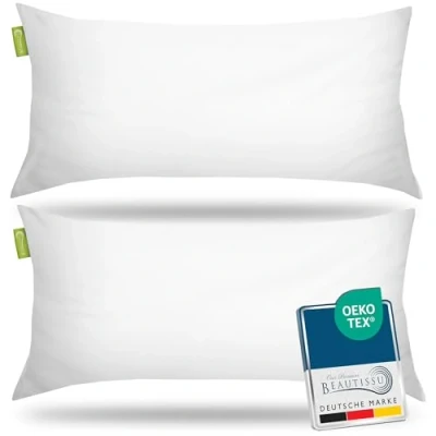 Afbeelding van Beautissu Set van 2 Hoofdkussens 40x80cm BeauNuit UK Gewatteerd Kussen Microvezel 450 g Vulling Wasbaar Slaapkussen Dubbelpak Geschikt voor Mensen met Allergieën &amp; Oeko TEX