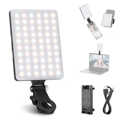 Afbeelding van NEEWER LED selfielamp met telefoonclip voor en achter, krachtige 60 leds, 2000 mAh, oplaadbare CRI 95+, 3 lichtmodi, draagbare clip on lamp telefoon/tablet/laptop, zoomoproep, TikTok video, invullicht