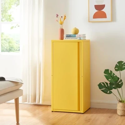 Afbeelding van [en.casa] Metalen kast Burlöv archiefkast met 1 deur kantoorkast 2 in hoogte verstelbare planken 88x40x35 cm lockerkast geel
