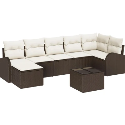 Afbeelding van vidaXL 7 Piece Tuin Sofa Set met Kussens Grijs Poly Rattan