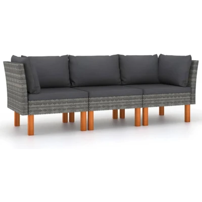 Afbeelding van vidaXL Tuinbank 3 zits met kussens poly rattan grijs