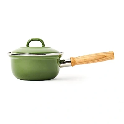 Afbeelding van BK Indigo Nederlandse geëmailleerde steelpan met deksel, 16cm/1,2 liter, inductie, ovenbestendig, vaatwasmachinebestendig, groen