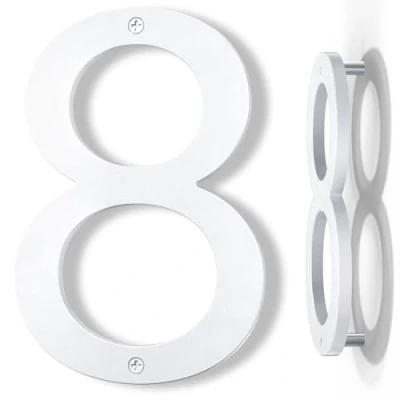 Afbeelding van Yafimea huisnummers wit modern, hoogte 20cm massief ABS plastic drijvend 3D effect anti vervaging corrosiebestendig (8)