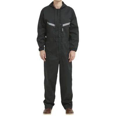 Afbeelding van Yukirtiq Werkpak met capuchon voor heren meerdere zakken, zeer duurzame polykatoenen broek reflecterende strepen, zwart, maat S