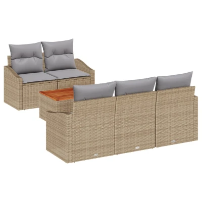 Afbeelding van vidaXL 6 delige tuinsofa set met kussens Beige Poly Rattan Acacia