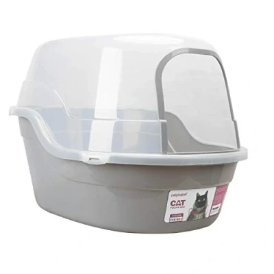 Afbeelding van petphabet grote kattenbakbak toiletdoos grijs, 63x48x43cm, Jumbo met capuchon Extrale kattenbak XXL grijs
