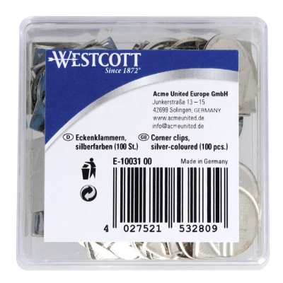 Afbeelding van Westcott hoekclips aluminium zilver kunststof doos 100 stuks AC E10031