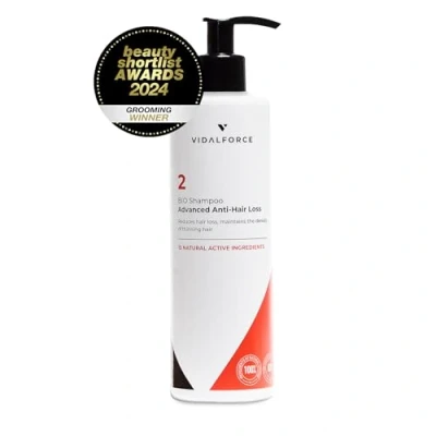 Afbeelding van VidalForce Shampoo tegen haaruitval XXL, 400 ml, blokkeert DHT met saw palmetto en 14 natuurlijke werkzame stoffen haaruitval, shampoo, voor mannen vrouwen