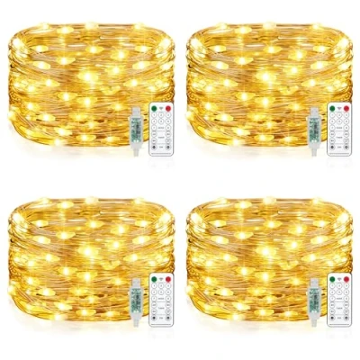 Afbeelding van Waterdichte draadlichtketting, 4 x 10 m, 100 leds, USB, Kerstmis, buitenlichtketting voor buiten en binnen, met afstandsbediening, 8 programma&#039;s timer, slaapkamer, feest, bruiloft