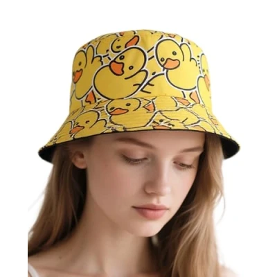 Afbeelding van Vissershoed voor dames en heren, omkeerbaar, strand, buckethoed, bedrukt, opvouwbaar, outdoor, emmerhoeden wandelen, reizen, vakantie, Gele eend, One size