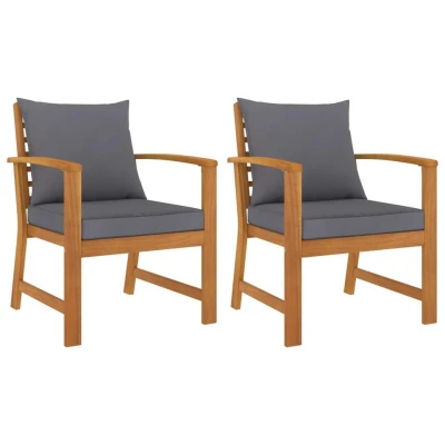 Afbeelding van Tuinstoelen 2 st met donkergrijs kussen massief acaciahout