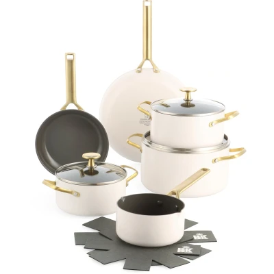 Afbeelding van BK Sublime 11 delige pannenset met deksels PFAS vrij cream white gouden stainless steel handgrepen ovenbestendig tot 220C