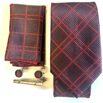 Afbeelding van Actie4you® Luxe Stropdas Set Met Manchetknopen en Pochet Dasspeld Geschenkdoos 4 Delig Bordeaux Streep