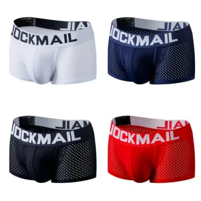 Afbeelding van JOCKMAIL 4 STKS/PACK Sexy Heren Boxers Shorts Ondergoed Pack Pack, Wit+zwart+marine+rood, L