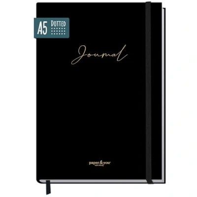Afbeelding van Trendstuff by Häfft Bullet Journal ,gestippeld dagboek met elastiek, 156 pagina&#039;s, A5 formaat, notitieboek stippen, duurzaam en klimaatneutraal, black edition