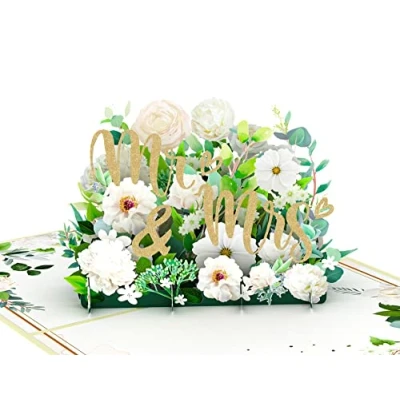 Afbeelding van MOKIO® Pop Up Trouwkaart Mr. &amp; Mrs. 3D cadeaukaart voor de bruiloft, nobele felicitatiekaart huwelijksceremonie, geldcadeau huwelijksreis, wenskaart met envelop