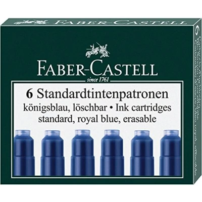 Afbeelding van Faber Castell Inktpatronen standaard, 6 stuks in doos (3 verpakkingen, koningsblauw)