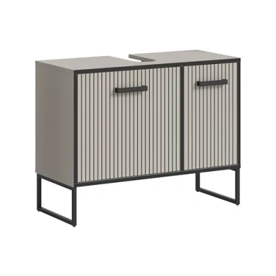 Afbeelding van Bagno wastafel 2 deuren lichtgrijs, crèmekleurig.