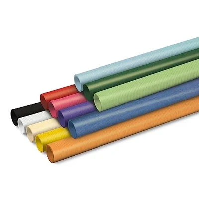 Afbeelding van Clairefontaine 95799AMZC 12 rollen cadeaupapier kraftpapier vergé 65 g aan beide zijden afmetingen: 3 x 0,70 m effen kraftpapier: verschillende kleuren, meerkleurig geschenkverpakking