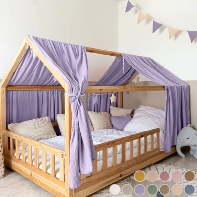 Afbeelding van lilimaus huisbed hemel [in 12 kleuren] bedhemel van 100% katoen mousseline stoffen voor decoratie meisjes en jongens kinderen bedgordijn kinderbed