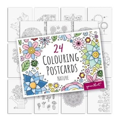 Afbeelding van younikat Natuur ansichtkaarten om in te kleuren, 24 stuks, DIN A6, kinderen en volwassenen, zelf vorm geven, bloemen dieren, dv_1545