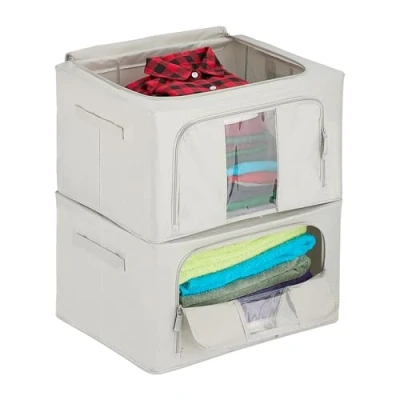 Afbeelding van Relaxdays opbergtas set van 2 met rits 55 l kleding beddengoed onder bed
