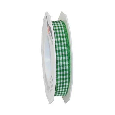 Afbeelding van Präsent Vichy Wired Taffeta Lint, Groen/Wit, 15 mm 20 m