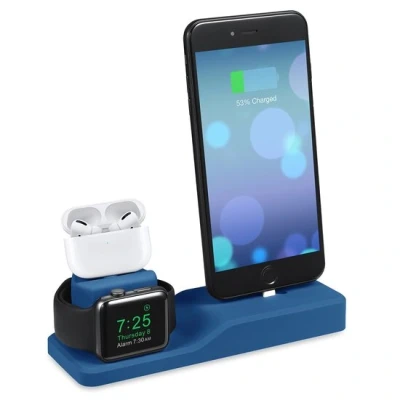 Afbeelding van 3 in 1 houder geschikt voor Apple Watch &amp; Airpods iPhone Blauw
