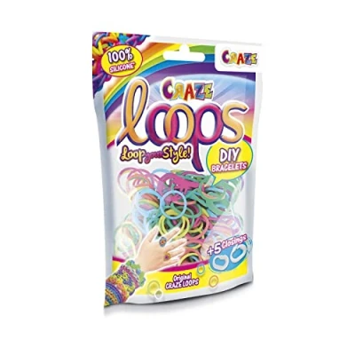 Afbeelding van Craze 55064 Loops Foilbag Knoopringen Siliconen Ringen Armband Bands Glow in The Dark Mega US Trend 50645 Bandjes Knoops Knoopringen, 100 stuks, op kleur gesorteerd