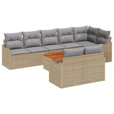 Afbeelding van vidaXL 9 delige ligbed set met kussens Beige Poly Rattan Acacia