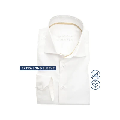 Afbeelding van Ledub Overhemd M7 Modern Fit New Mouwlengte 7 wit extra lange mouwen effen