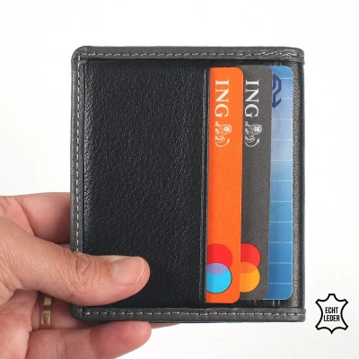 Afbeelding van Bagwise Pasjeshouder Kaarthouder Creditcard houder Platte Portemonnee Echt Leer Zwart/Grijs