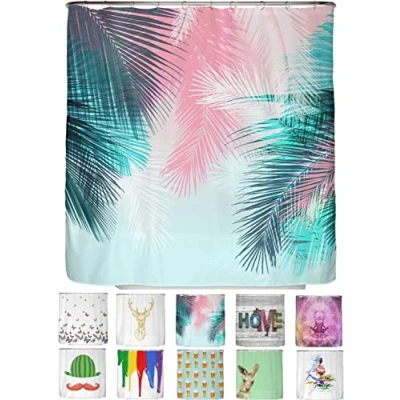 Afbeelding van arteneur® Palmbladeren Anti schimmel douchegordijn, 200 x cm, gerecycled, met Oeko Tex standaard 100, verzwaarde zoom, ondoorzichtig, waterdicht, wasbaar, 12 ringen en e book (mogelijk niet