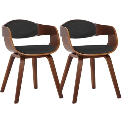 Afbeelding van CLP Kingston Set van 2 eetkamerstoelen Met armleuning Stof walnoot/donkergrijs walnoot